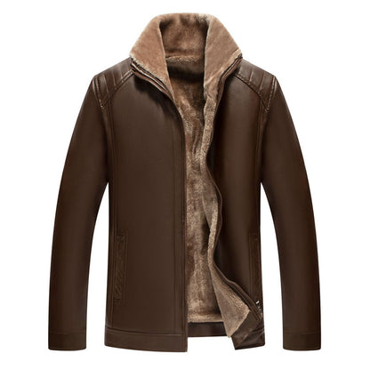 Men's Fur One-piece Leather Coat With Velvet